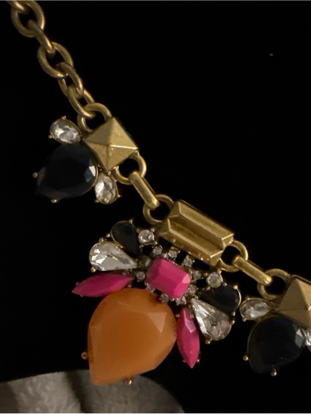 J. Crew Vintage Gold-Tone Necklace with Peach Navy and Hot Pink Accents - Picture 11 of 11